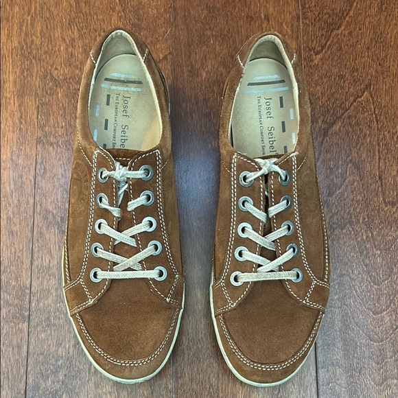 Josef Seibel Cognac Brown Suede Sneakers, Classic Lace-Up Design, Size 8 - Picture 5 of 16